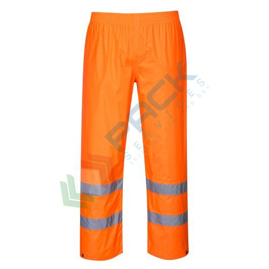 Pantaloni alta visibilità antipioggia, 100% Poliestere rivestito PU, 200 gr, impermeabili,leggeri e pratici, senza tasche, omologati CE + EN 343 + EN ISO 20471 Classe 1, colore arancione, tg. 3XL