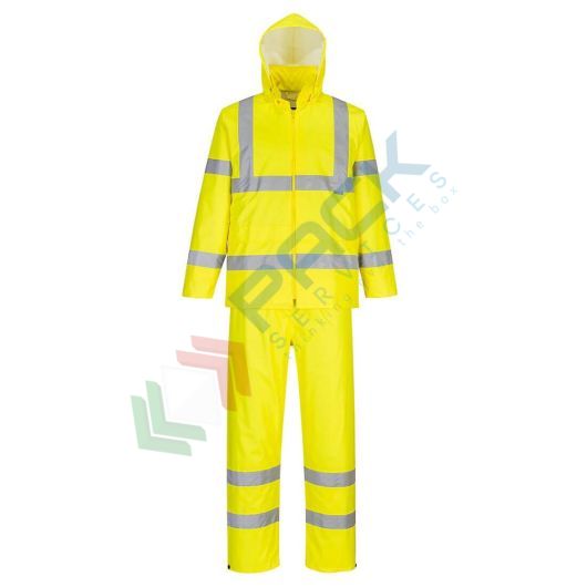 [H448YERXL] Completo alta visibilità antipioggia ripiegabile, in 100% poliestere, trama normale, rivestimento in PU 200 gr, doppie cuciture nastrate, certificato EN ISO 20471 Classe 3 + EN 343, colore giallo, tg. XL