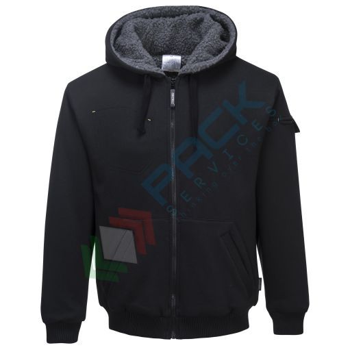 Felpa da lavoro, con cappuccio e fodera sherpa, modello Pewter, 65% poliestere + 35% cotone, 280 gr, chiusura con zip, colore nero