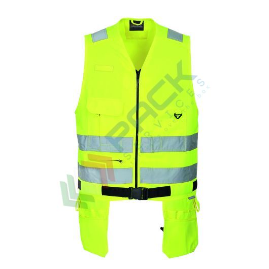 [KS63YERL] Gilet alta visibilità in tessuto Kingsmill Polycotton (65% poliestere + 35% cotone) 245 gr, altamente resistente con tasche portautensili pieghevoli, omologato EN ISO 20471 Classe 2, colore giallo, taglia L