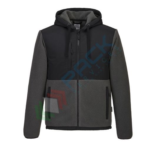 [KX371BGYM] Pile da lavoro, con cappuccio, modello active street KX3, 100% poliestere, 300 gr, chiusura con zip, colore nero/grigio