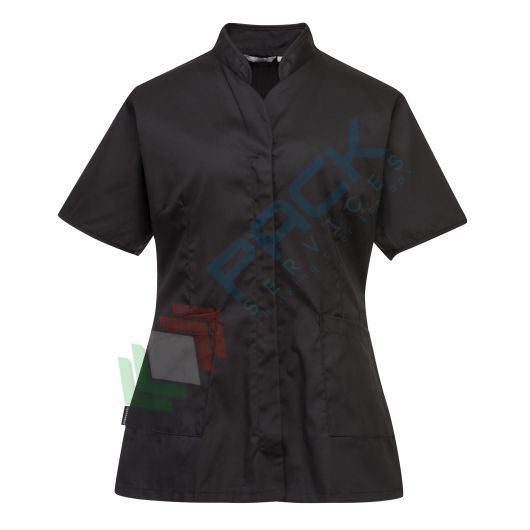 [LW12BKRXS] Camice da lavoro, modello sanitario, da donna, 3 tasche, 65% Poliestere + 35% Cotone, 190 gr, chiusura con zip, colore nero