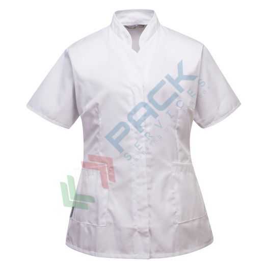 [LW12WHRL] Camice da lavoro, modello sanitario, da donna, 3 tasche, 65% Poliestere + 35% Cotone, 190 gr, chiusura con zip, colore bianco