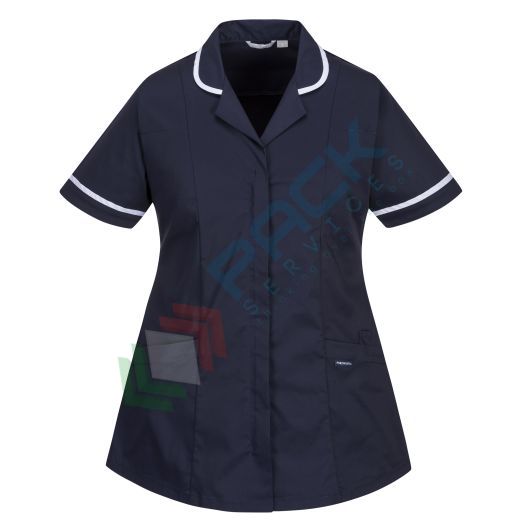 [LW17NARM] Camice da lavoro stretch, modello sanitario, da donna, 3 tasche, 65% Poliestere + 33% Cotone + 2% Elastan, 145 gr, chiusura con zip, colore blu navy