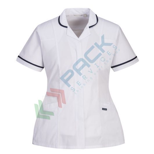 [LW17WHRS] Camice da lavoro stretch, modello sanitario, da donna, 3 tasche, 65% Poliestere + 33% Cotone + 2% Elastan, 145 gr, chiusura con zip, colore bianco
