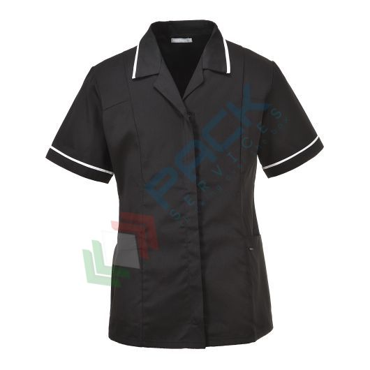 Camice da lavoro classico, modello sanitario, da donna, 3 tasche, 65% Poliestere + 35% Cotone, 190 gr, chiusura con zip, colore nero