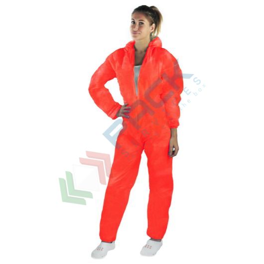 Tuta monouso in TNT di polipropilene (PP), 40 g/mq, chiusura con cerniera e cappuccio, conf. 50 pz