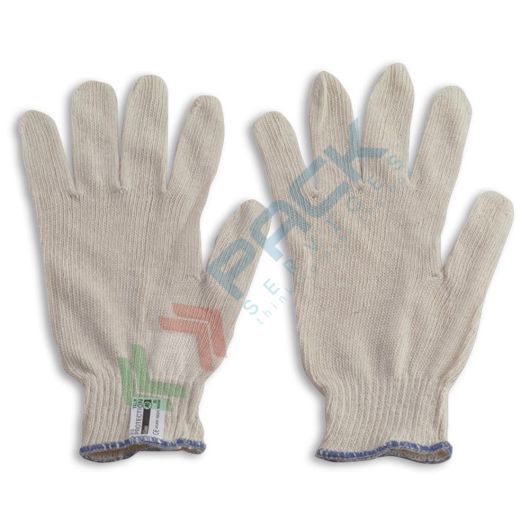 Guanti da lavoro foderati 100% in cotone, a filo continuo 2 capi, modello economico, ideali per rischi minimi, colore grezzo