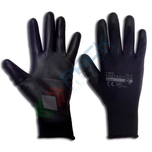 [UB-1/492-08] Guanti da lavoro in filato di nylon con palmo in PU, omologati EN 388, colore nero, taglia 8