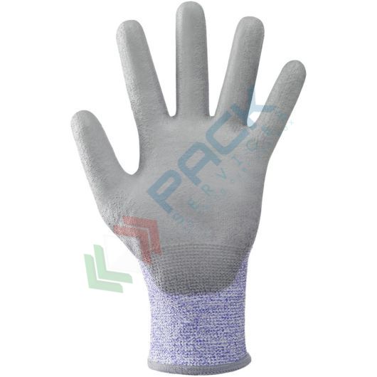 [UB-337079/8] Guanti da lavoro resistenti al taglio (livello D) a filo continuo in fibre di HDPE, palmo ricoperto in PU, forma ergonomica, assenza di cuciture, omologati EN 388, colore grigio, taglia 8