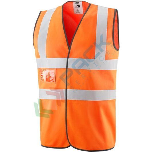 [UB-422059/XXL] Gilet alta visibilità 100% poliestere, 120 gr, apertura frontale regolabile con chiusura a velcro con portabadge esterno, omologato EN 20471 Classe 2, colore arancione, taglia XXL
