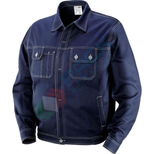 [UB-436061/S] Giubbino da lavoro multitasche con cuciture in contrasto, 100% in cotone, 250 gr, colore blu, taglia S