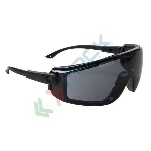 [PS03SKR] Occhiali protettivi da lavoro monolente, rivestimento antigraffio e anti appannamento, in policarbonato, EN 166 1 F + EN 172 5-3.1, modello Focus ampio e avvolgente, lente fumo