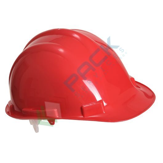 [PW50RER] Casco da lavoro con calotta in polipropilene + polietilene non ventilata, imbracatura di sospensione a 4 punti, modello Expertbase, certificato EN 397 + EN 50365, taglia regolabile 55-62 cm, colore rosso