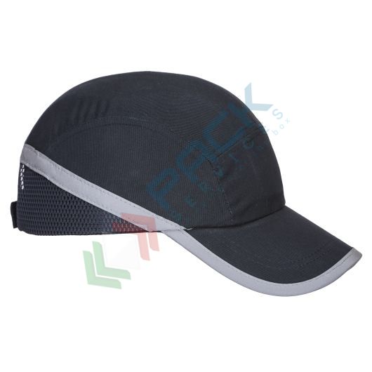 Bump Cap protettivo con calotta interna in ABS e tessuto esterno in cotone, certificato EN 812, colore ad alta visibilità, visiera lunga (7 cm), tg. regolabile (54-59 cm), certificato EN 812, colore blu navy