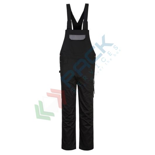 [PW243BZRM] Salopette da lavoro elegante e resistente, in tessuto Kingsmill 65% poliestere + 35% cotone, 245 gr, modello PW2, massimo comfort e prestazioni di lunga durata, colore nero/grigio