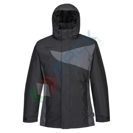 Giacca da lavoro invernale antipioggia e antifeddo, 100% poliestere con fodera trapuntata, modello PW2, design antigraffio, omologata EN 343 + EN 342, colore nero/grigio