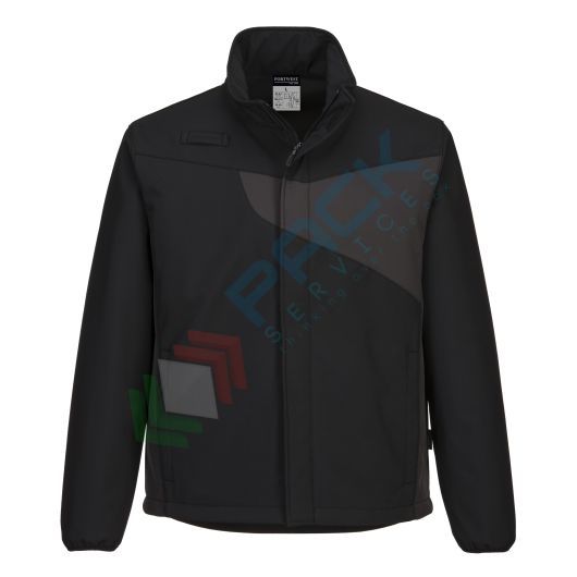 Giacca da lavoro Softshell, 94% poliestere + 6% elastan con pile interno in Micro Polar, modello PW2, traspirante, antivento e impermeabile, colore nero/grigio