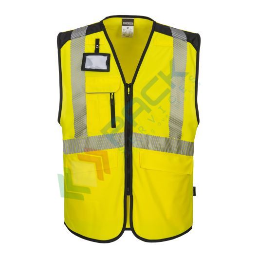 [PW309YBRXXXL] Gilet alta visibilità 100% poliestere ordito a maglia, 124 gr, modello PW3 Hi-Vis Executive, con banda riflettente segmentata termosaldata, omologato EN ISO 20471 Classe 2, colore giallo/nero, taglia 3XL