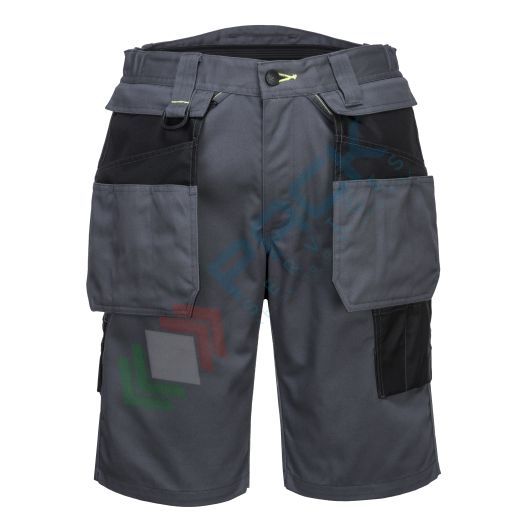 [PW345ZBR38] Bermuda da lavoro, modello performante multitasche, 65% poliestere + 35% cotone, 300 gr, colore nero/grigio
