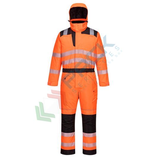 [PW352OBRS] Tuta alta visibilità invernale imbottito 100% poliestere finitura antimacchia, doppio rivestimento in PU, 190 gr, 8 tasche ampie, apertura frontale con zip, certificata EN ISO 20471 Classe 2 + RIS 3279 TOM + EN 343 + EN 342, colore arancione/nero, tg. S