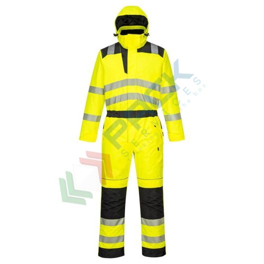 [PW352YBRS] Tuta alta visibilità invernale imbottito 100% poliestere finitura antimacchia, doppio rivestimento in PU, 190 gr, 8 tasche ampie, apertura frontale con zip, certificata EN ISO 20471 Classe 2 + EN 343 + EN 342, colore giallo/nero, tg. S