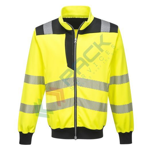 [PW370YBRL] Felpa alta visibilità colletto alto, senza cappuccio, PW3 modello performante, 100% poliestere, 280 gr, chiusura con zip, omologato EN ISO 20471, colore giallo + nero