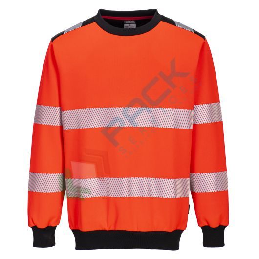 [PW379RBKL] Felpa alta visibilità girocollo, senza cappuccio, PW3 modello performante, 65% poliestere + 35% cotone, 300 gr, senza zip, omologata EN ISO 20471, colore rosso + nero