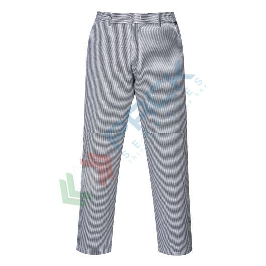 Pantalone da lavoro da chef, tessuto Kingsmill con finitura Texpel 65% poliestere + 35% cotone, 19 0gr, modello Harrow, funzionale e confortevole, colore blu a scacchi