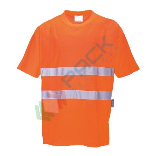 T-Shirt alta visibilità in maglia in 55% cotone + 45% poliestere, 175 gr, tessuto Cotton Comfort leggero e traspirante, certificata EN ISO 20471 Classe 2 + RIS 3279-TOM, colore arancione, tg. 4XL