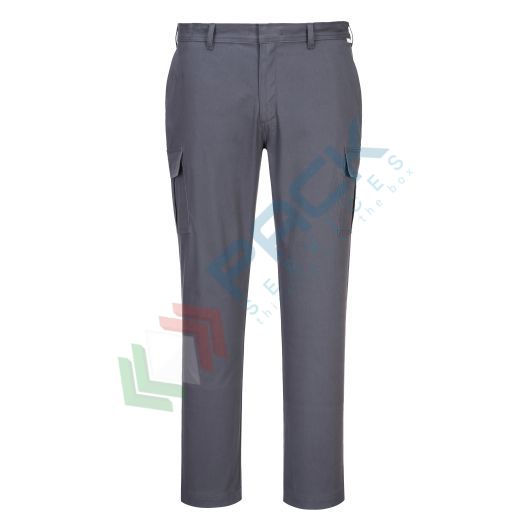 Pantalone da lavoro tessuto Kingsmill Stretch 98% cotone + 2% elastan, 255 gr, modello Combat Stretch Slim Fit, tasche cargo per facile accesso, vestibilità regular, colore grigio antracite