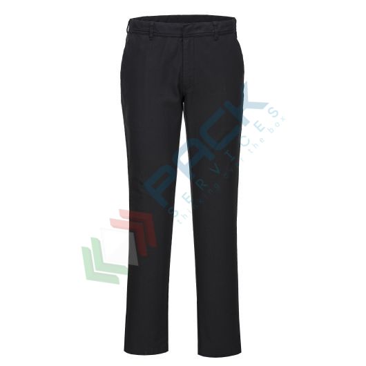 Pantalone da lavoro tessuto Kingsmill Stretch 98% cotone + 2% elastan, 255 gr, modello Stretch Slim Chino attillato ideale per abbigliamento aziendale, vestibilità regular, colore nero