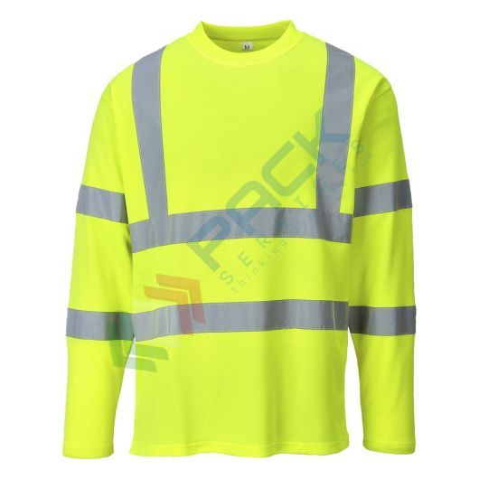 T-shirt alta visibilità in maglia in 55% cotone + 45% poliestere 175 gr, maniche lunghe con alto contenuto di cotone per un comfort superiore, certificata EN ISO 20471 Classe 3 + RIS 3279 TOM, colore giallo, tg. 3XL