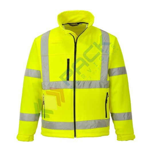 Giacca alta visibilità Softshell, 94% poliestere + 6% Elastan, 310 gr, omologata EN ISO 20471, colore giallo