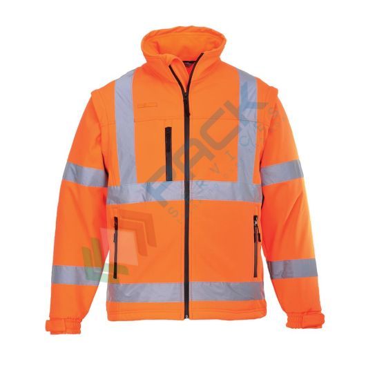 Giacca alta visibilità Softshell antivento ed impermeabile, 94% poliestere + 6% Elastan, 310 gr, omologata EN ISO 20471, colore arancione