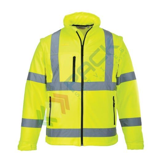 Giacca alta visibilità Softshell antivento ed impermeabile, 94% poliestere + 6% Elastan, 310 gr, omologata EN ISO 20471, colore giallo
