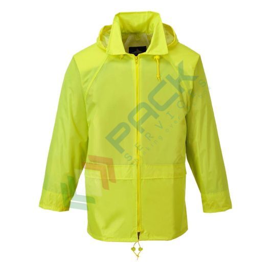 Giacca da lavoro antipioggia, 100% poliestere, omologata EN 343, impermeabile con cuciture nastrate, occhielli e retro aerato, colore giallo