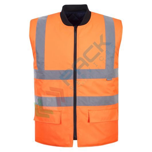 [S469ORRM] Gilet alta visibilità 100% poliestere con finitura antimacchia, doppio rivestimento in PU, 190 gr, imbottito reversibile trattiene il calore per tenere al caldo, omologato EN 20471 Classe 2, colore arancione, taglia M