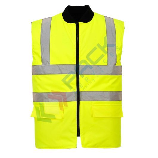 [S469YERXL] Gilet alta visibilità 100% poliestere con finitura antimacchia, doppio rivestimento in PU, 190 gr, imbottito reversibile trattiene il calore per tenere al caldo, omologato EN 20471 Classe 2, colore giallo, taglia XL
