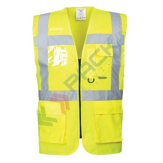 [S476YER4XL] Gilet alta visibilità 100% poliestere ordito a maglia, 124 gr, modello Executive Berlino, apertura frontale con zip con tasca porta badge, omologato EN 20471 Classe 2, colore giallo, taglia 4XL