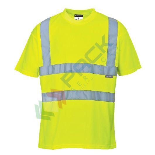 T-shirt alta visibilità 100% poliestere, punto occhio di pernice, 150 gr, vestibilità comoda per un maggior comfort, certificata EN ISO 20471 Classe 2, colore giallo, tg. L