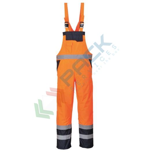 [S489ORRL] Salopette alta visibilità impermeabile 100% poliestere finitura antimacchia, doppio rivestimento in PU, 190 gr, certificata EN ISO 20471 Classe 2 + RIS 3279 TOM + EN 343, colore arancione, tg. L