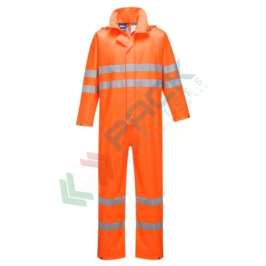 [S495ORRL] Tuta alta visibilità impermeabile di qualità premium, in Sealtex Ultra (100% poliestere, maglia tricot, rivestimento in PU) 185 gr, certificata EN ISO 20471 Classe 3 + EN 343, colore arancione, tg. L