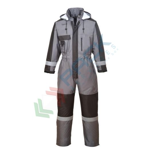 [S585GRRM] Tuta alta visibilità impermeabile imbottita, 100% poliestere con finitura antimacchia, doppio rivestimento in PU 190 gr, certificata EN 343 + EN 342 + EN 17353 Tipo B2, colore grigio, tg. M