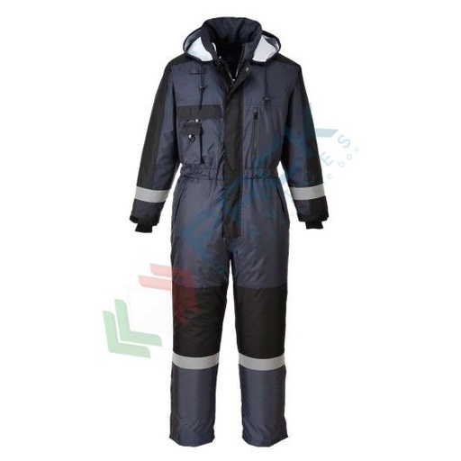 [S585NARXL] Tuta alta visibilità impermeabile imbottita, 100% poliestere con finitura antimacchia, doppio rivestimento in PU 190 gr, certificata EN 343 + EN 342 + EN 17353 Tipo B2, colore blu navy, tg. XL