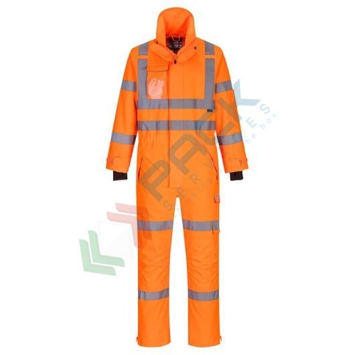 [S593ORRXXL] Tuta alta visibilità impermeabile 100% poliestere con finitura antimacchia, membrana in PU 200 gr, certificata EN ISO 20471 Classe 3 + RIS 3279 TOM + EN 343, colore arancione, tg. XXL