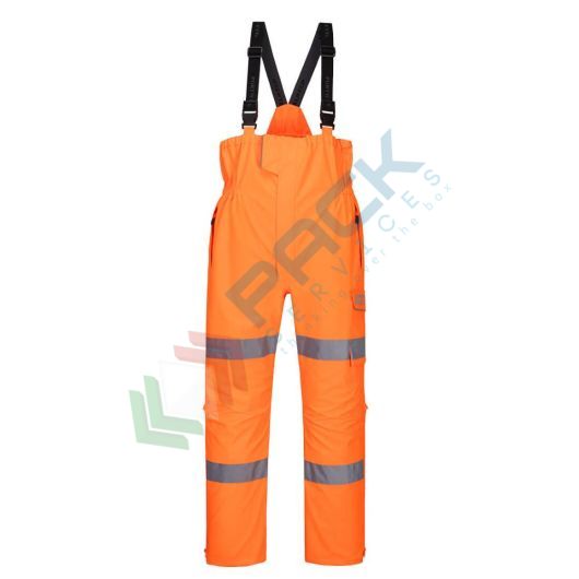 [S594ORRL] Salopette alta visibilità impermeabile 100% poliestere con finitura antimacchia, membrana in PU 200 gr, certificata EN ISO 20471 Classe 3 + RIS 3279 TOM + EN 343, colore arancione, tg. L