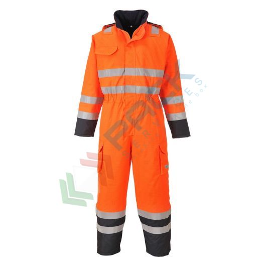 [S775ONRM] Tuta alta visibilità multinorma Bizflame HV (98% poliestere + 2% fibra di carbonio) 250 gr, certificata EN ISO 14116 + EN 1149 -5 + EN 13034 + EN ISO 20471 Classe 3 + RIS 3279 TOM + EN 343, colore arancione/blu navy, tg. M