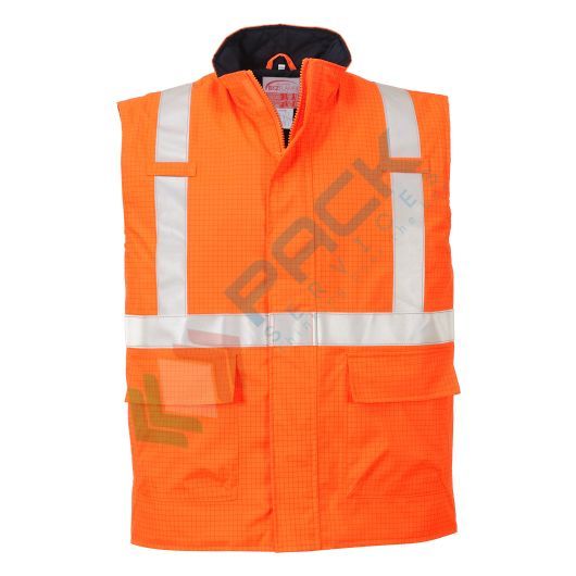 [S776ORRXXL] Gilet alta visibilità antistatico imbottito in tessuto impermeabile Bizflame HV (98% poliestere + 2% fibra di carbonio) con fodera in cotone ignifuga, omologato EN ISO 20471 Classe 2 + EN 13034 + EN 1149 -5 + EN ISO 14116, colore arancione, taglia XXL