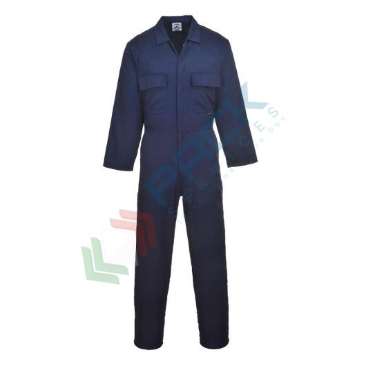 Tuta da lavoro in tessuto Kingsmill 65% poliestere + 35% cotone, 210 gr, modello Euro Work, apertura frontale con bottoni, 6 ampie tasche, vestibilità regular, colore blu navy